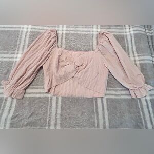 Altar'd State crop top beige size med half puffy sleeve square neck smock back